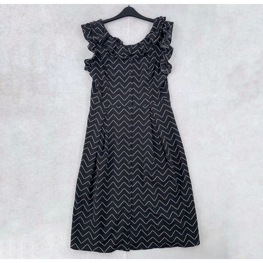 Who What‎ Wear Chevron Striped Midi Dress Black Ruffle Sleeves Womens Medium